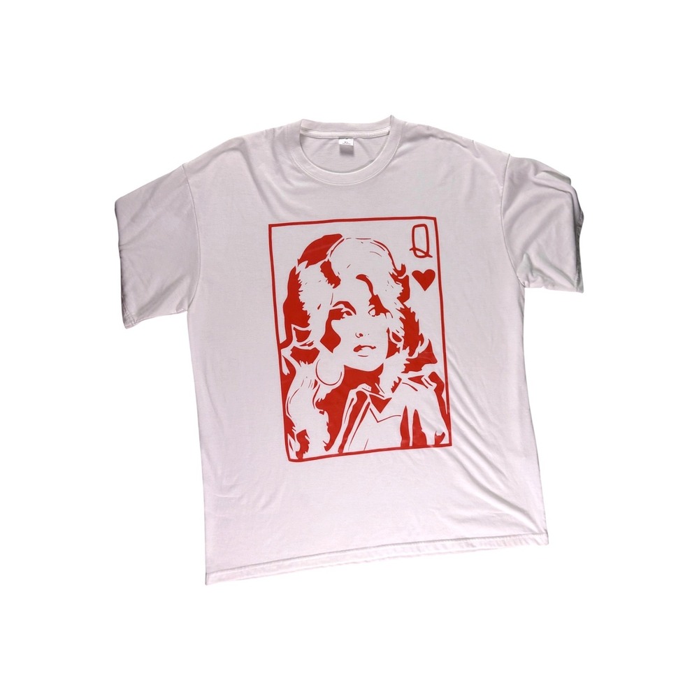 Dolly Parton T-Shirt Unisex XL White Queen of Hearts Graphic Cotton Minimalist